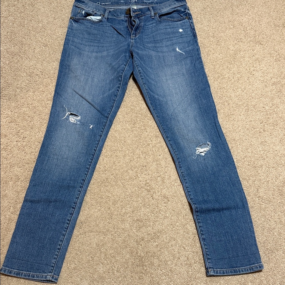 Loft Outlet Classic Blue Distressed Women's Girlfriend Jeans